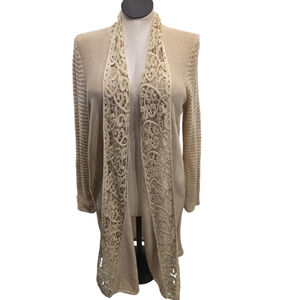 Women's Chico's Beige Crochet Lace Open Cardigan Sweater X L